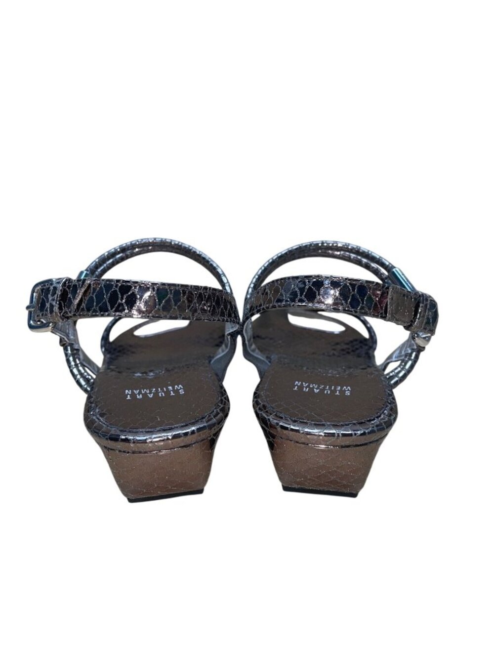 Stuart Weitzman Women’s Silver Snake Print Slingback Wedge Sandals Size 9.5 - Picture 8 of 9